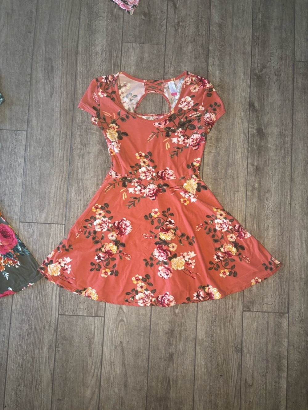 No Boundaries Rust Floral Crisscross Back Dress